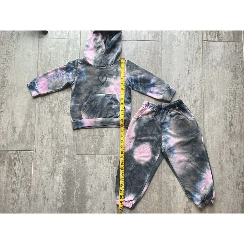 Toddler Girl Heart Tie Dye Hoodie & Jogger Pants Tracksuit 2 Piece Outfit Set 2T